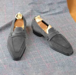Handmade Gray Suede Loafers for Men - Stylish Dress Shoes