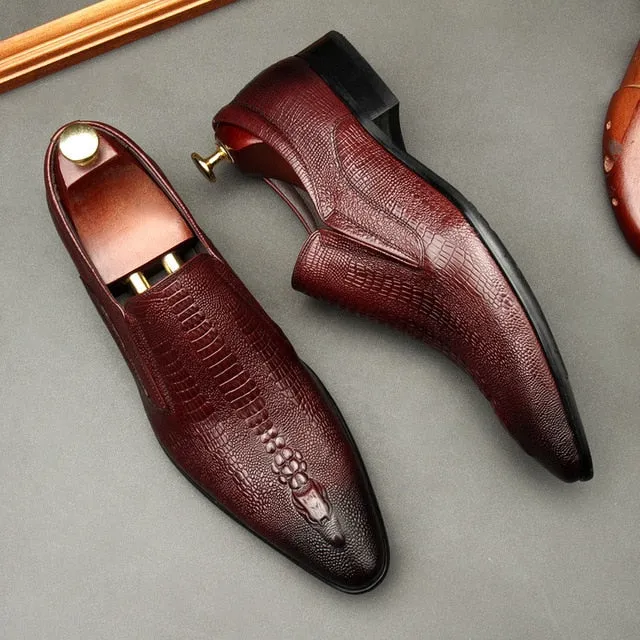 Handmade Mens Wedding Oxford Shoes Black Khaki Genuine Leather Brogue Men's Dress Shoes Slip On Business Formal Shoes For Men
