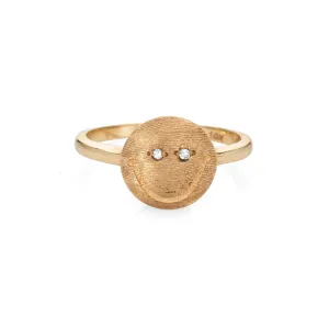 Happy Face Diamond Eyes Ring Vintage 14k Yellow Gold Sz 5.75 Estate Jewelry
