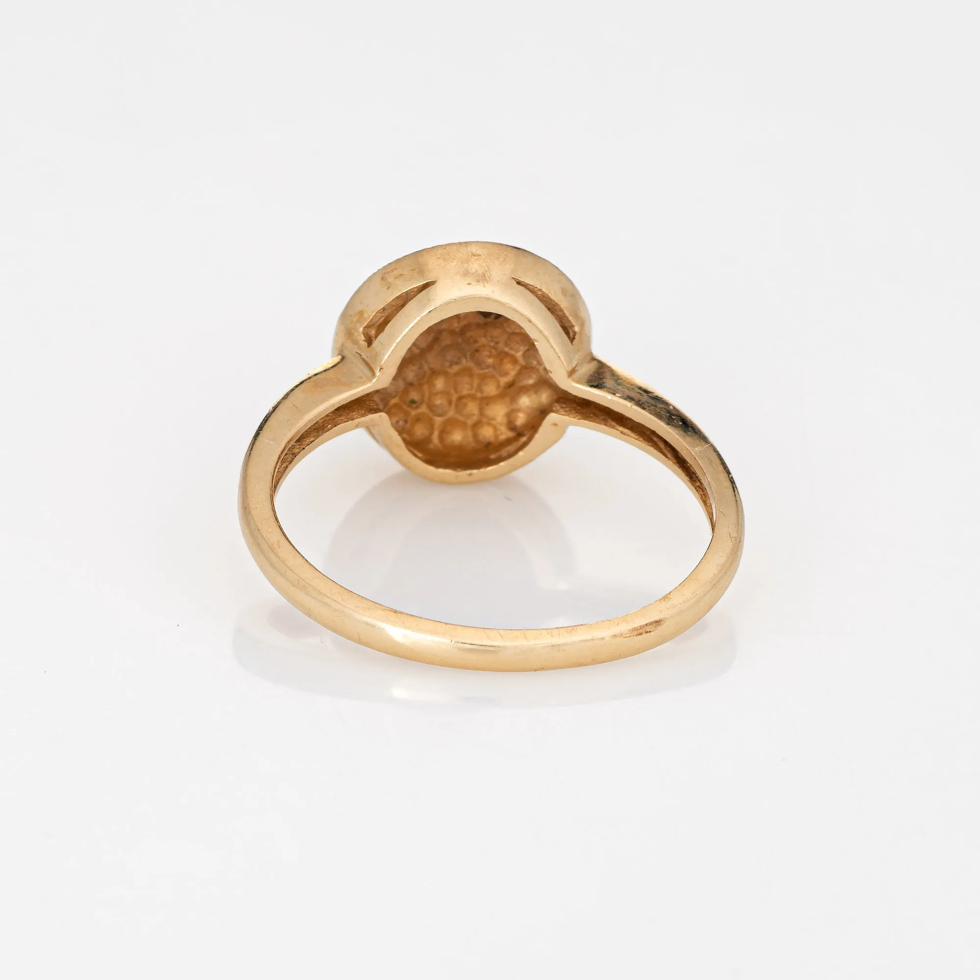 Happy Face Diamond Eyes Ring Vintage 14k Yellow Gold Sz 5.75 Estate Jewelry