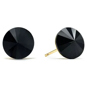 Harley Stud Earrings with Black Jet Round Rivoli Crystals from Swarovski Gold Plated