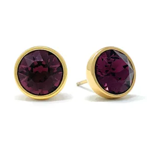 Harley Stud Earrings with Purple Amethyst Round Crystals from Swarovski Gold Plated