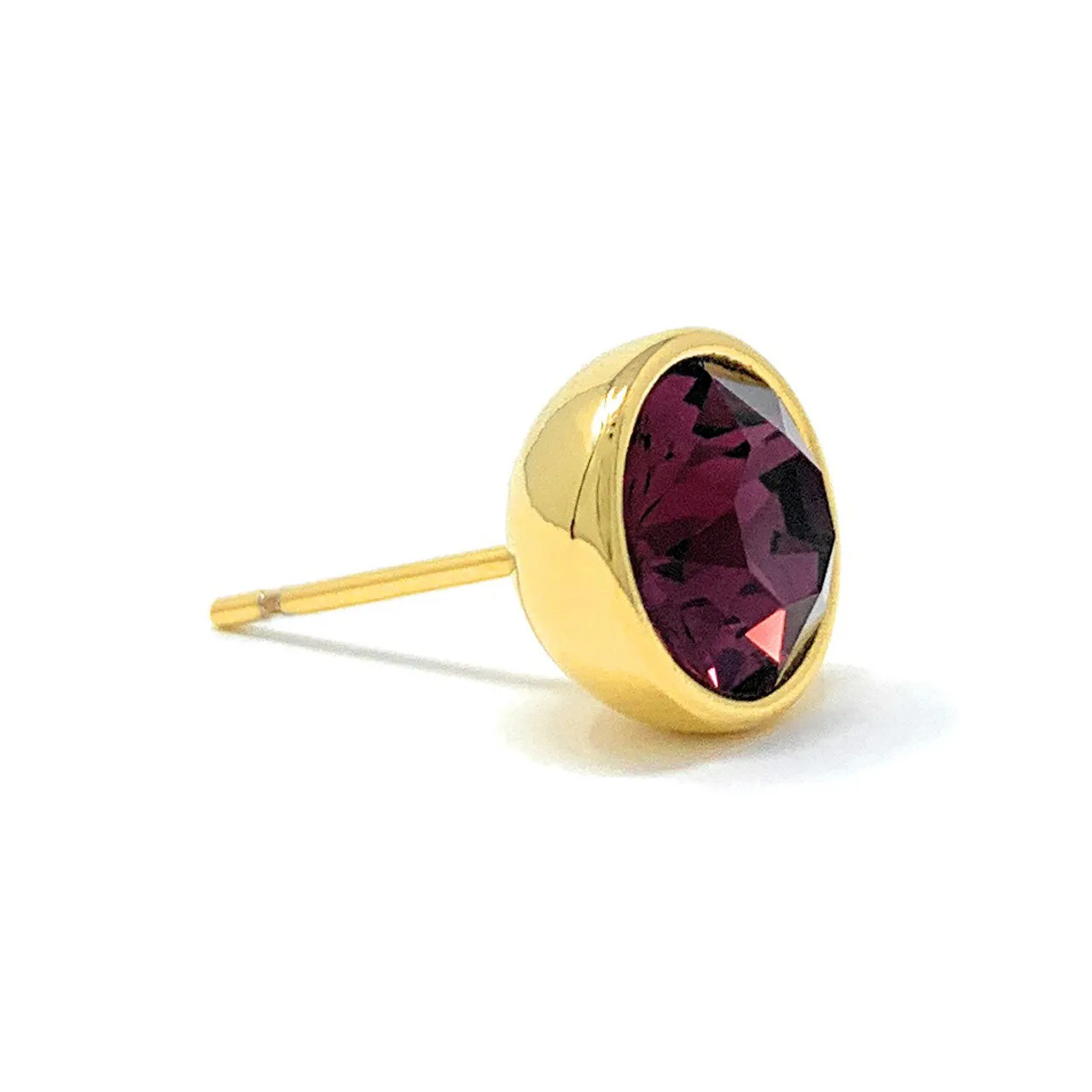 Harley Stud Earrings with Purple Amethyst Round Crystals from Swarovski Gold Plated