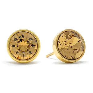 Harley Stud Earrings with Yellow Brown Light Topaz Round Crystals from Swarovski Gold Plated