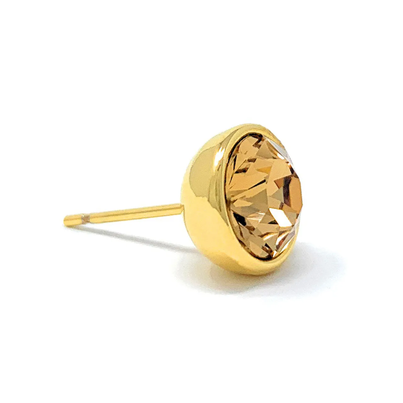 Harley Stud Earrings with Yellow Brown Light Topaz Round Crystals from Swarovski Gold Plated