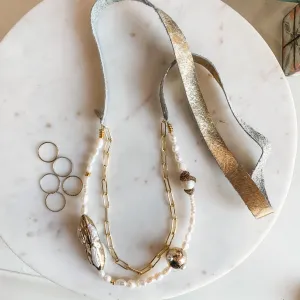 HBIC Gold and Pearl Leather Necklace