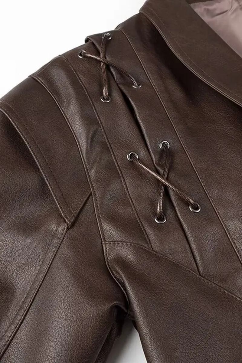 HCT1038 Laced Leather Wrap Jacket Outerwear