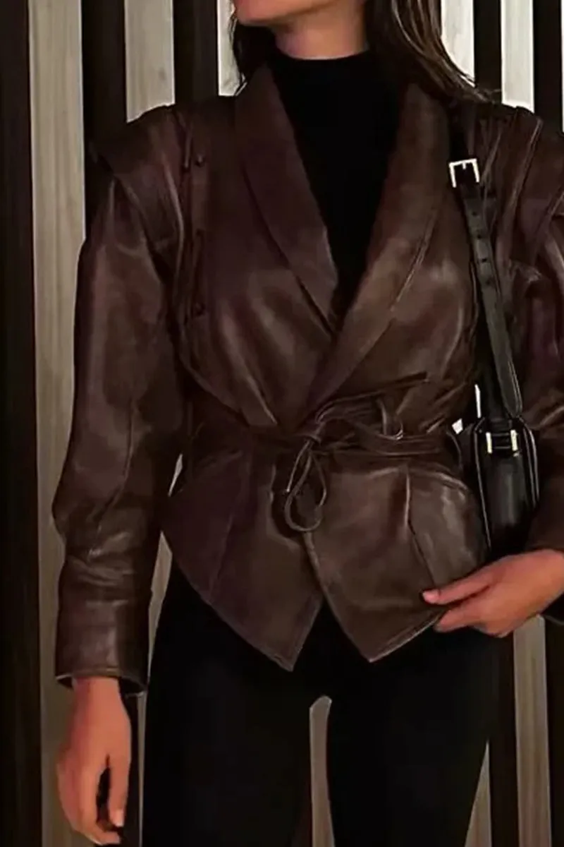 HCT1038 Laced Leather Wrap Jacket Outerwear