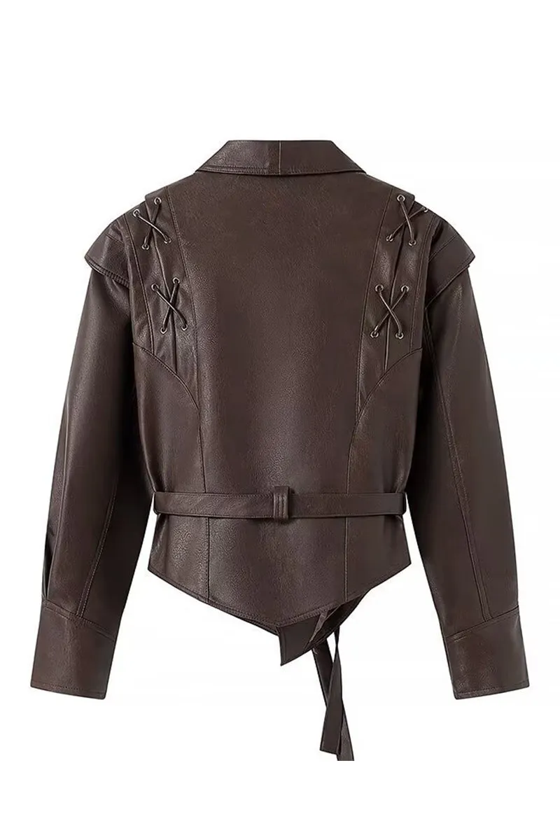 HCT1038 Laced Leather Wrap Jacket Outerwear