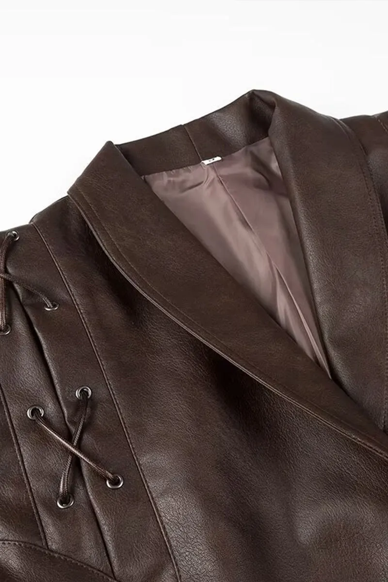 HCT1038 Laced Leather Wrap Jacket Outerwear