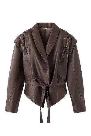 HCT1038 Laced Leather Wrap Jacket Outerwear