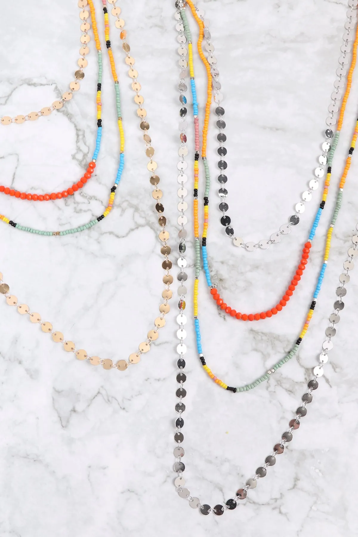 HDN3276 - DISC BEADS LAYERED STATEMENT NECKLACE