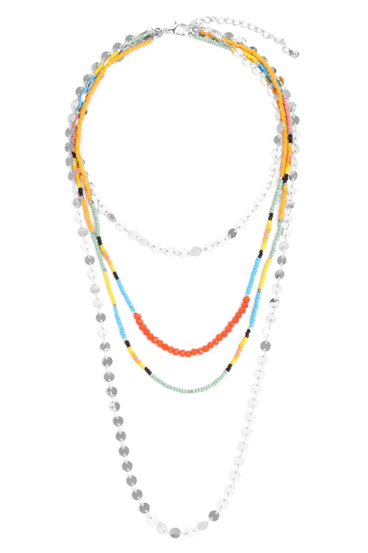 HDN3276 - DISC BEADS LAYERED STATEMENT NECKLACE