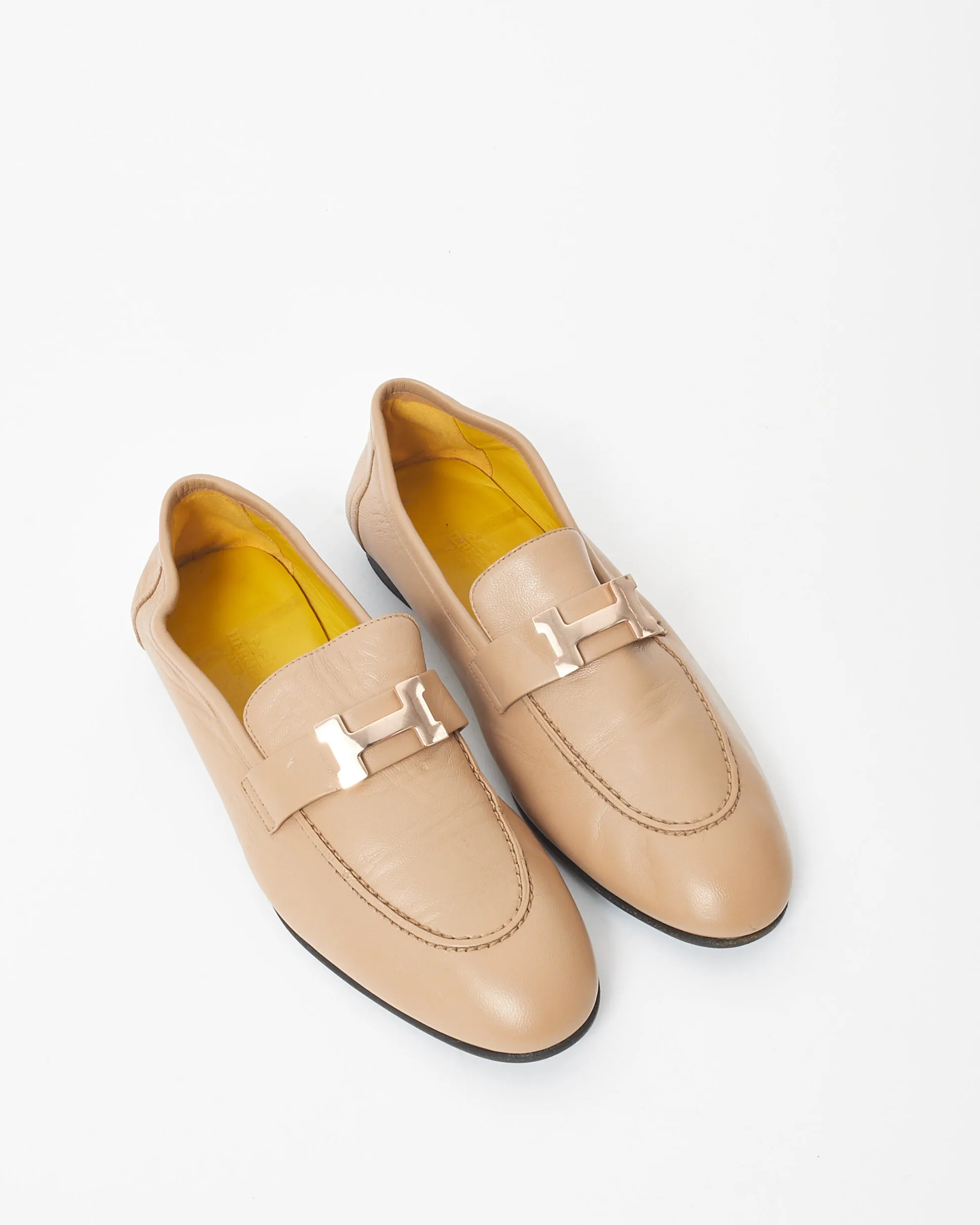 Hermès Beige Leather Rose Gold H Paris Loafer - 39