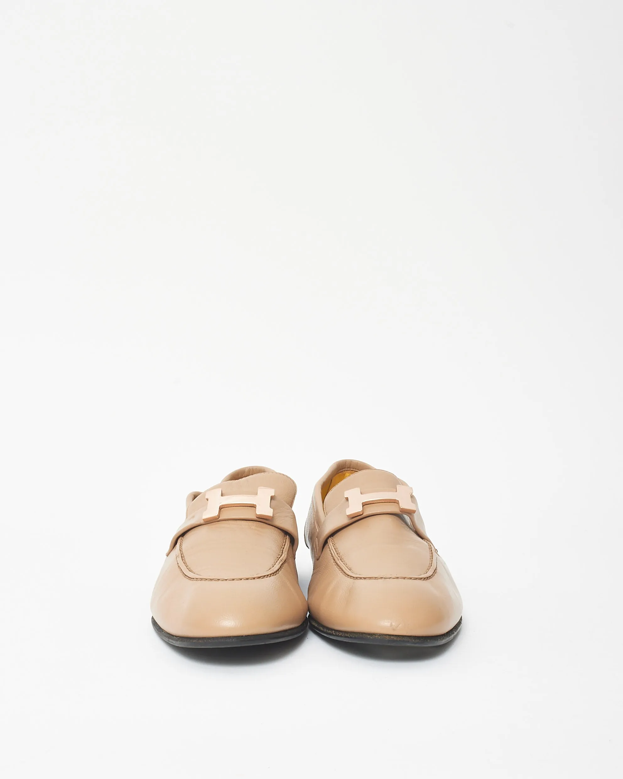 Hermès Beige Leather Rose Gold H Paris Loafer - 39