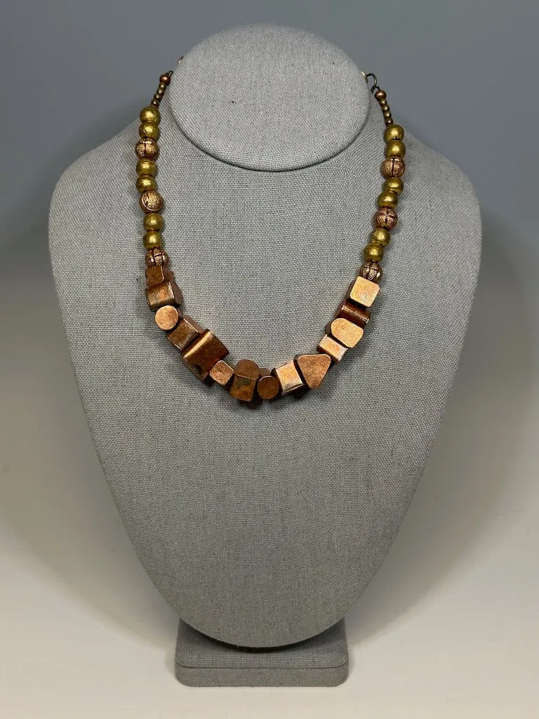 HIGH HILL AFRICAN COPPER WITH TORCHED COPPER AND BRASS STATEMENT NECKLACE LCN633