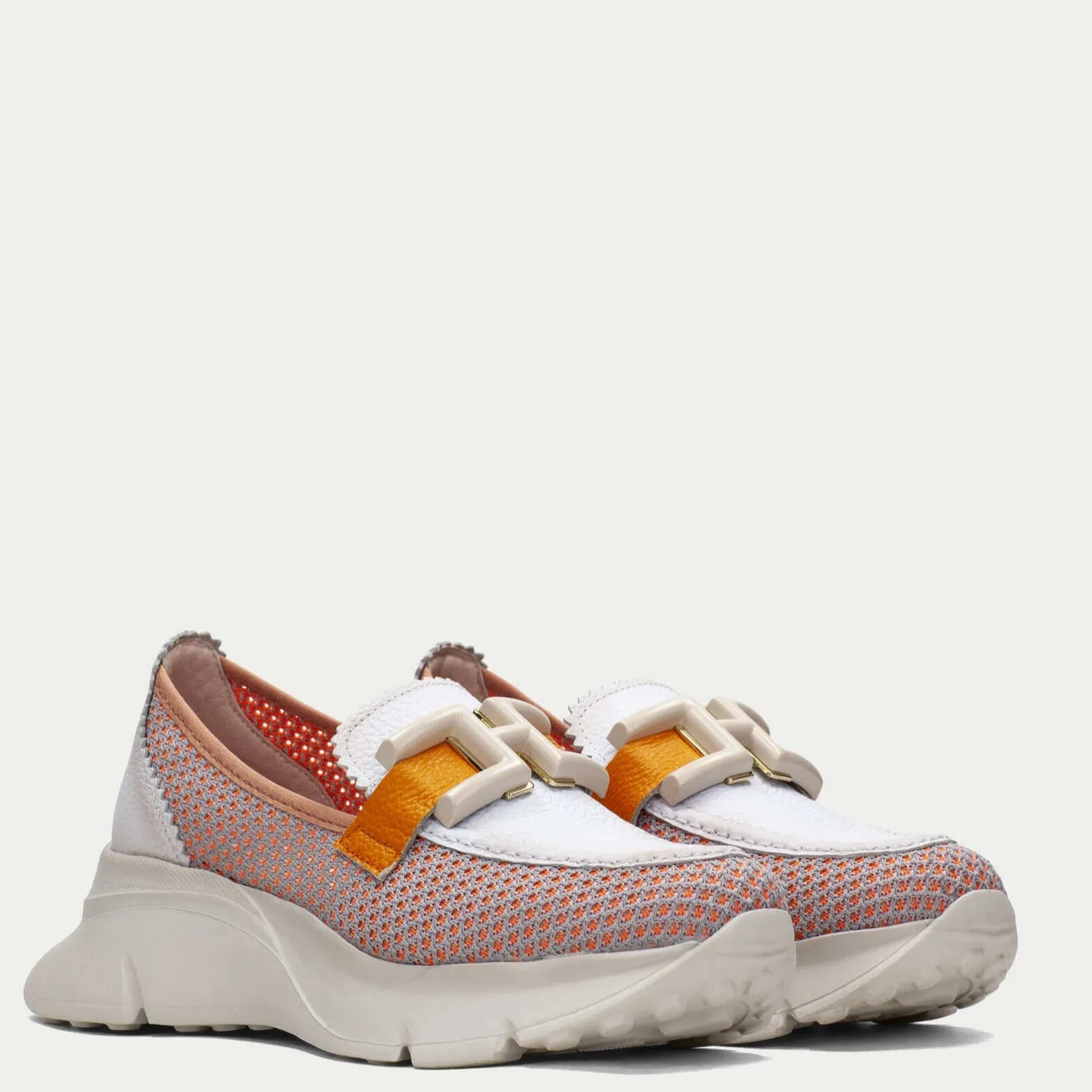 Hispanitas Orange & White Leather Slip On Shoes