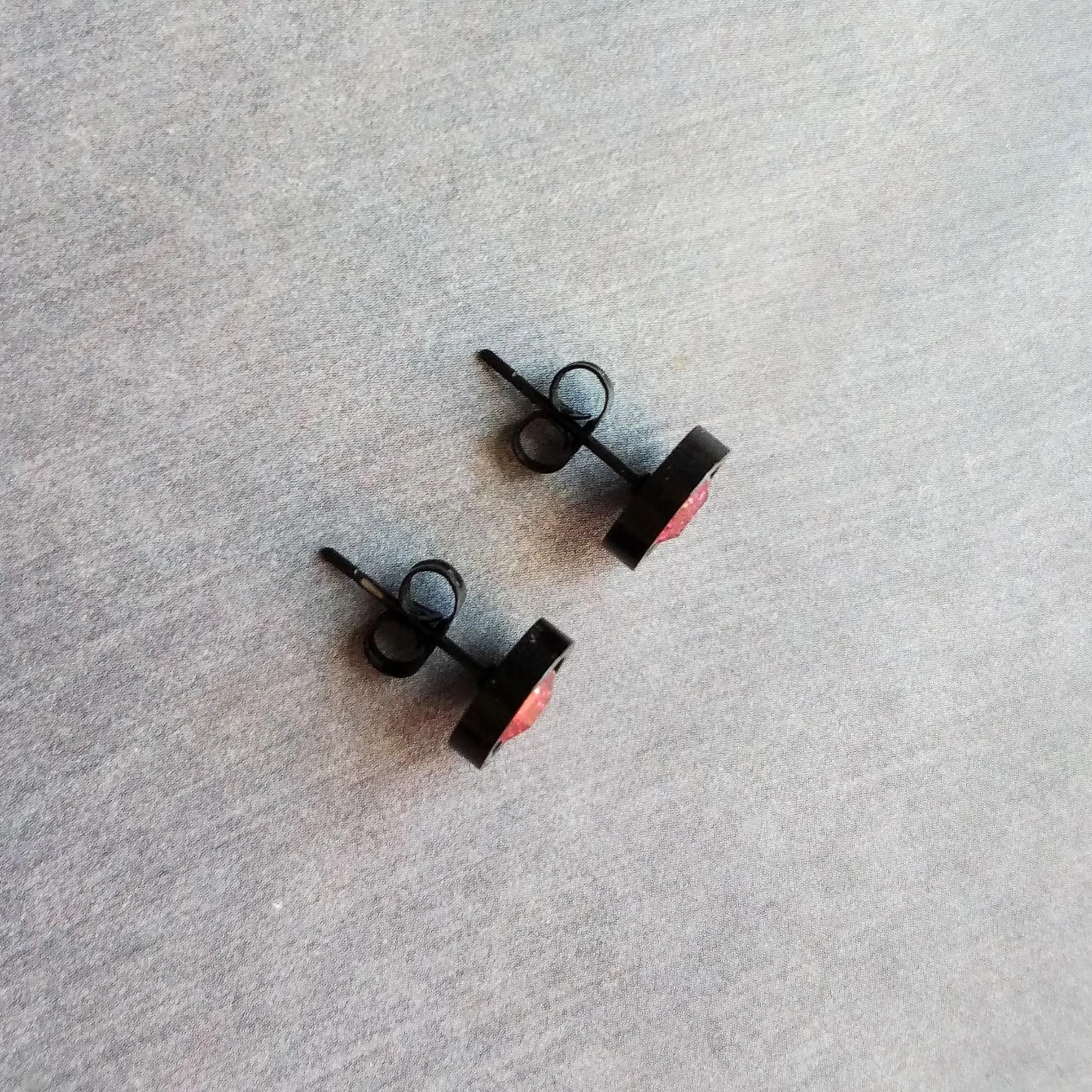 Hot Pink Black Stud Earrings, black fuchsia stud earring, hot pink earrings, matte black earring, fuchsia earrings, bright round sparkle