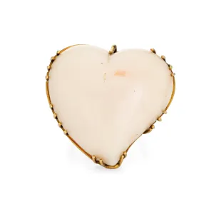 Huge Angel Skin Coral Heart Ring 60s Vintage 18k Yellow Gold Cocktail Jewelry