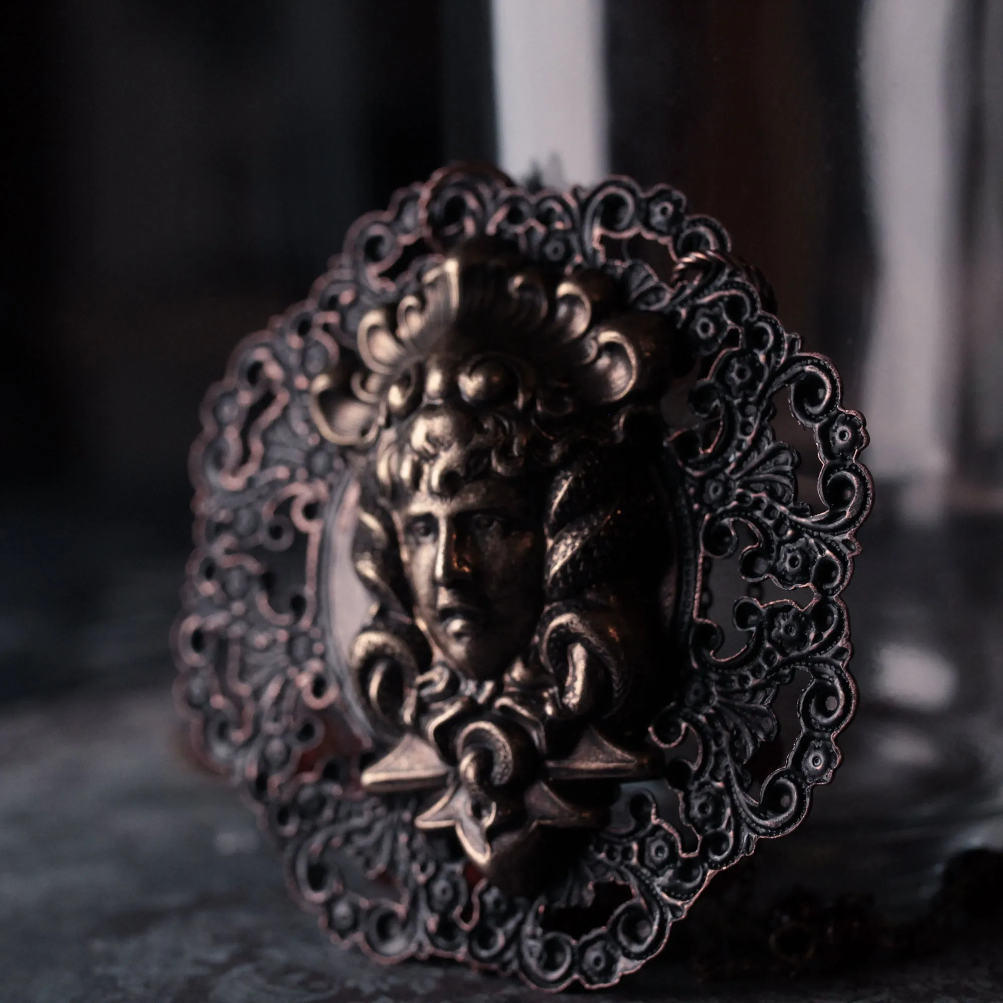 Huge Medusa And Antique Red Glass Statement Amulet Necklace