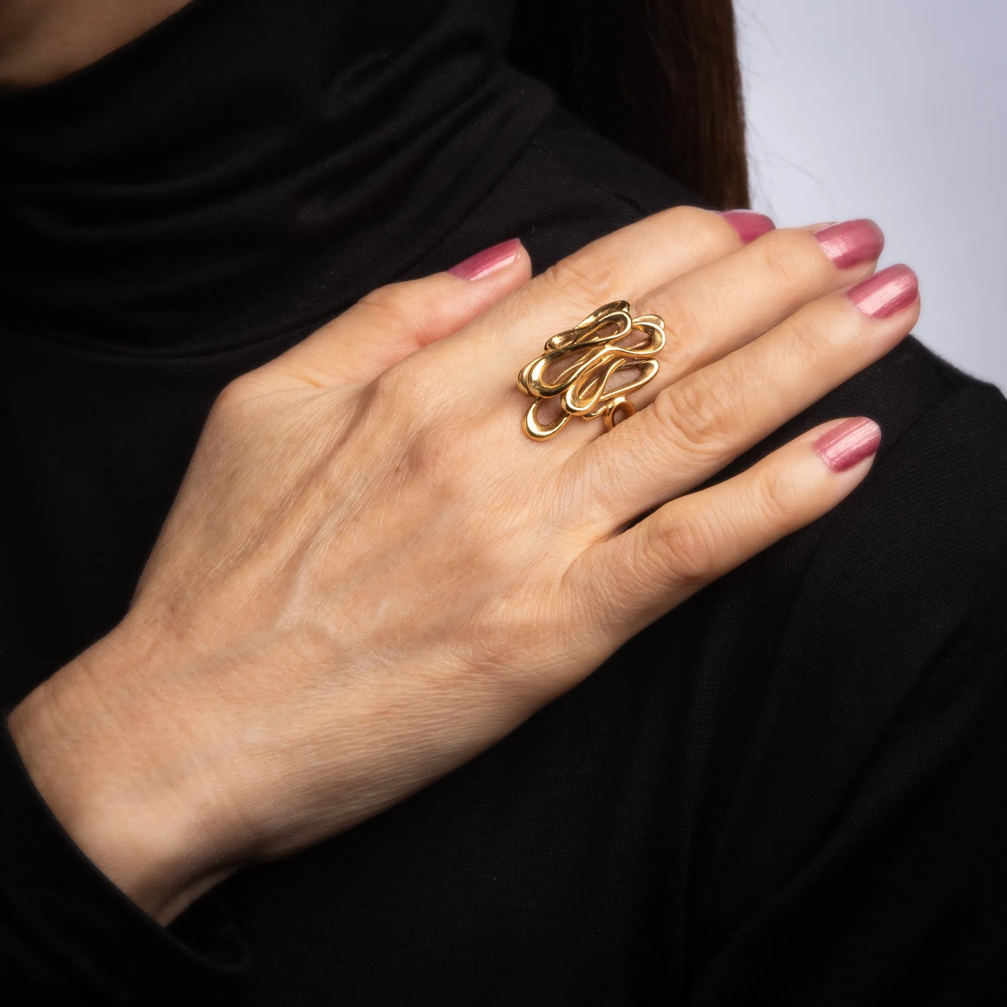 Ilias Lalaounis Ripples Ring Vintage 18k Yellow Gold Sz 6.75 Signed Fine Jewelry