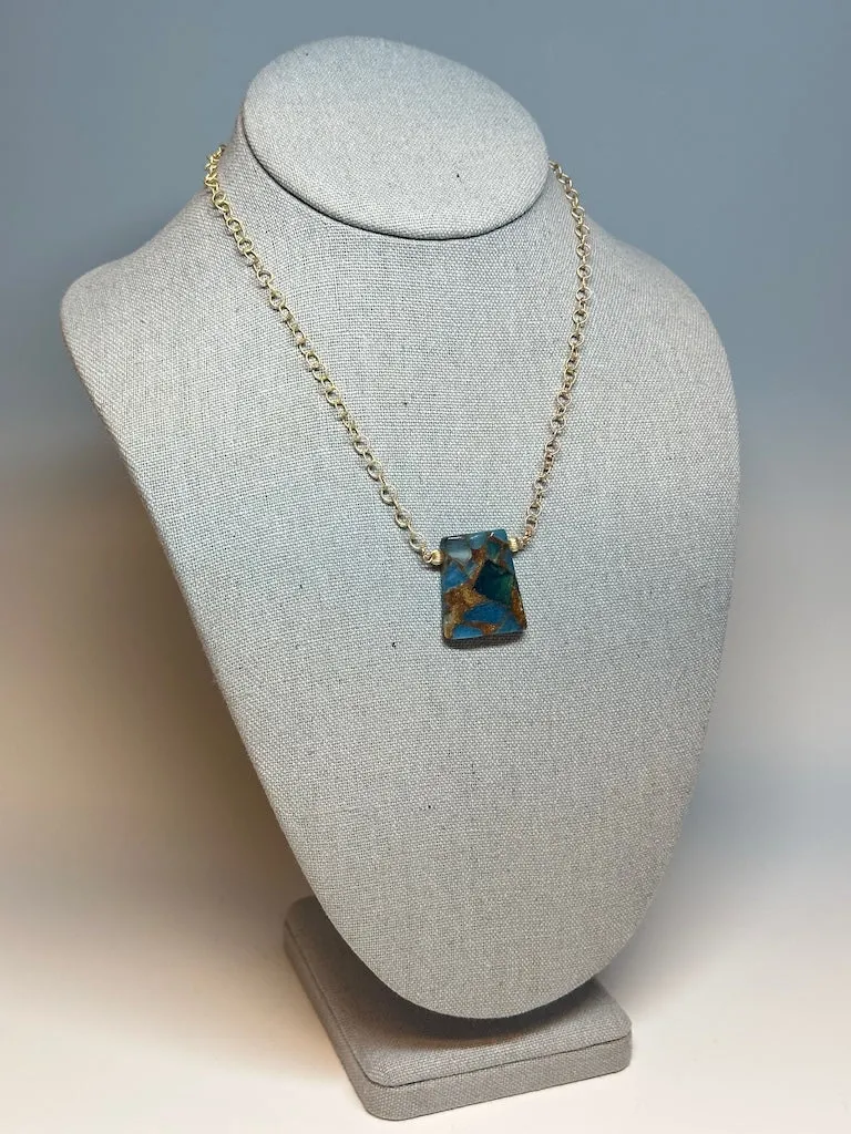 IMPRESSION JASPER WITH GOLD FILLED STERLING SILVER CHAIN NECKLACE LCN738