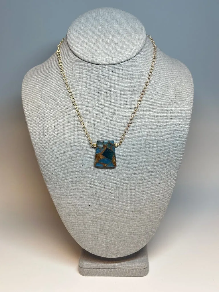IMPRESSION JASPER WITH GOLD FILLED STERLING SILVER CHAIN NECKLACE LCN738