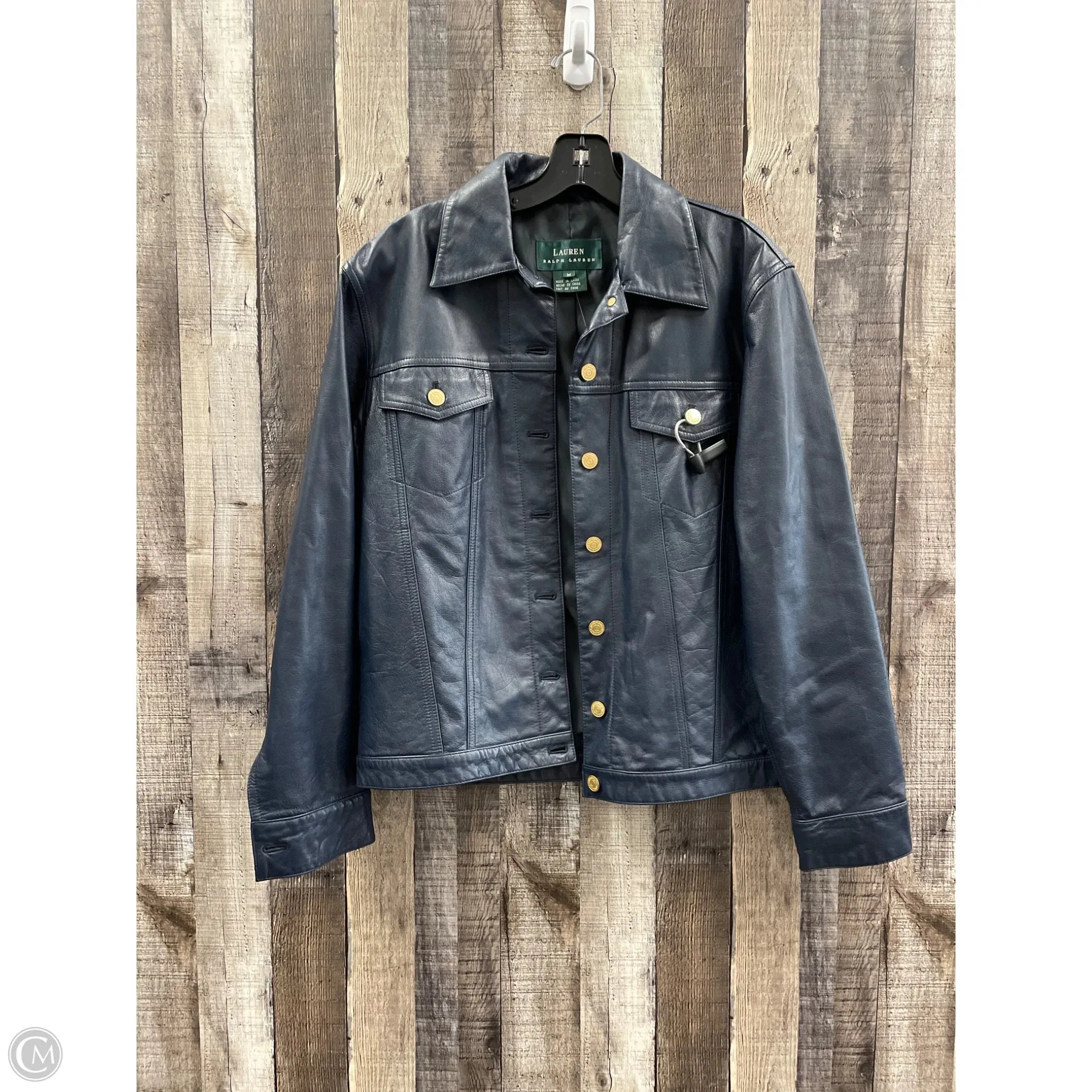 Jacket Leather By Ralph Lauren In Navy, Size: M