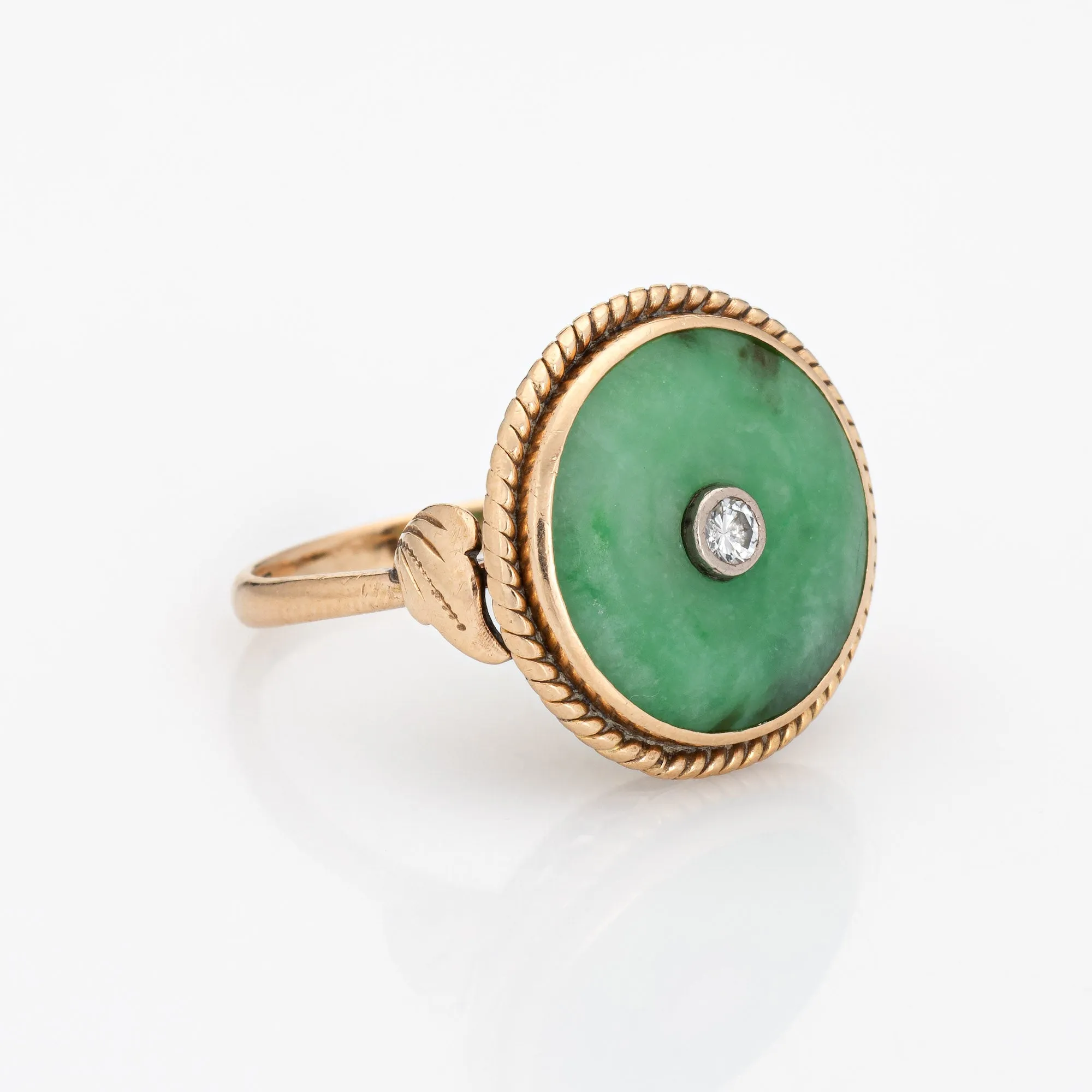 Jade Diamond Ring Vintage 14k Yellow Gold Round Cocktail Jewelry Estate Sz 5