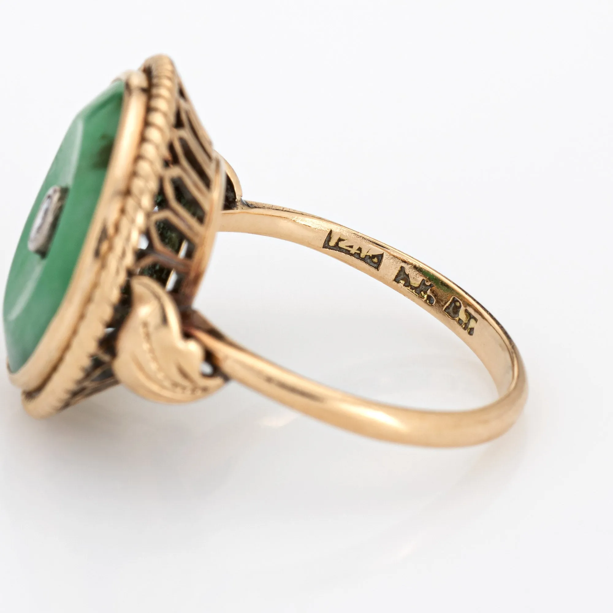 Jade Diamond Ring Vintage 14k Yellow Gold Round Cocktail Jewelry Estate Sz 5