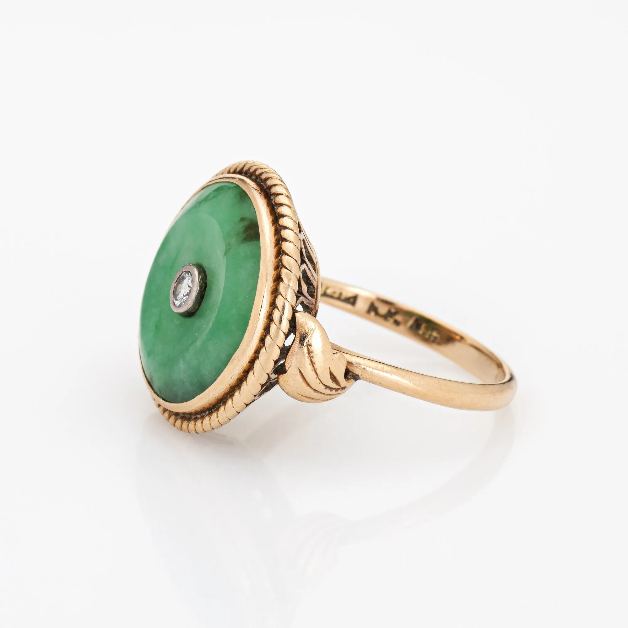 Jade Diamond Ring Vintage 14k Yellow Gold Round Cocktail Jewelry Estate Sz 5