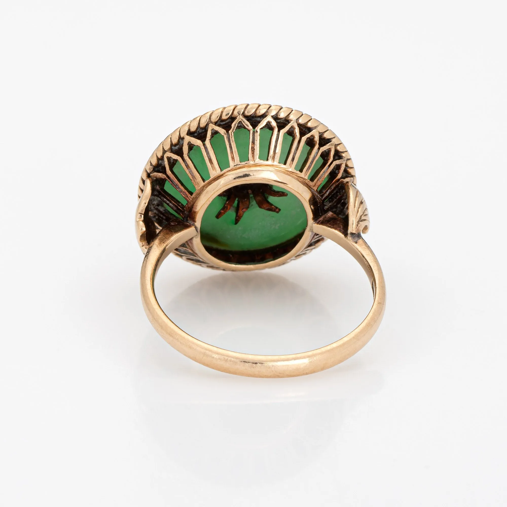 Jade Diamond Ring Vintage 14k Yellow Gold Round Cocktail Jewelry Estate Sz 5