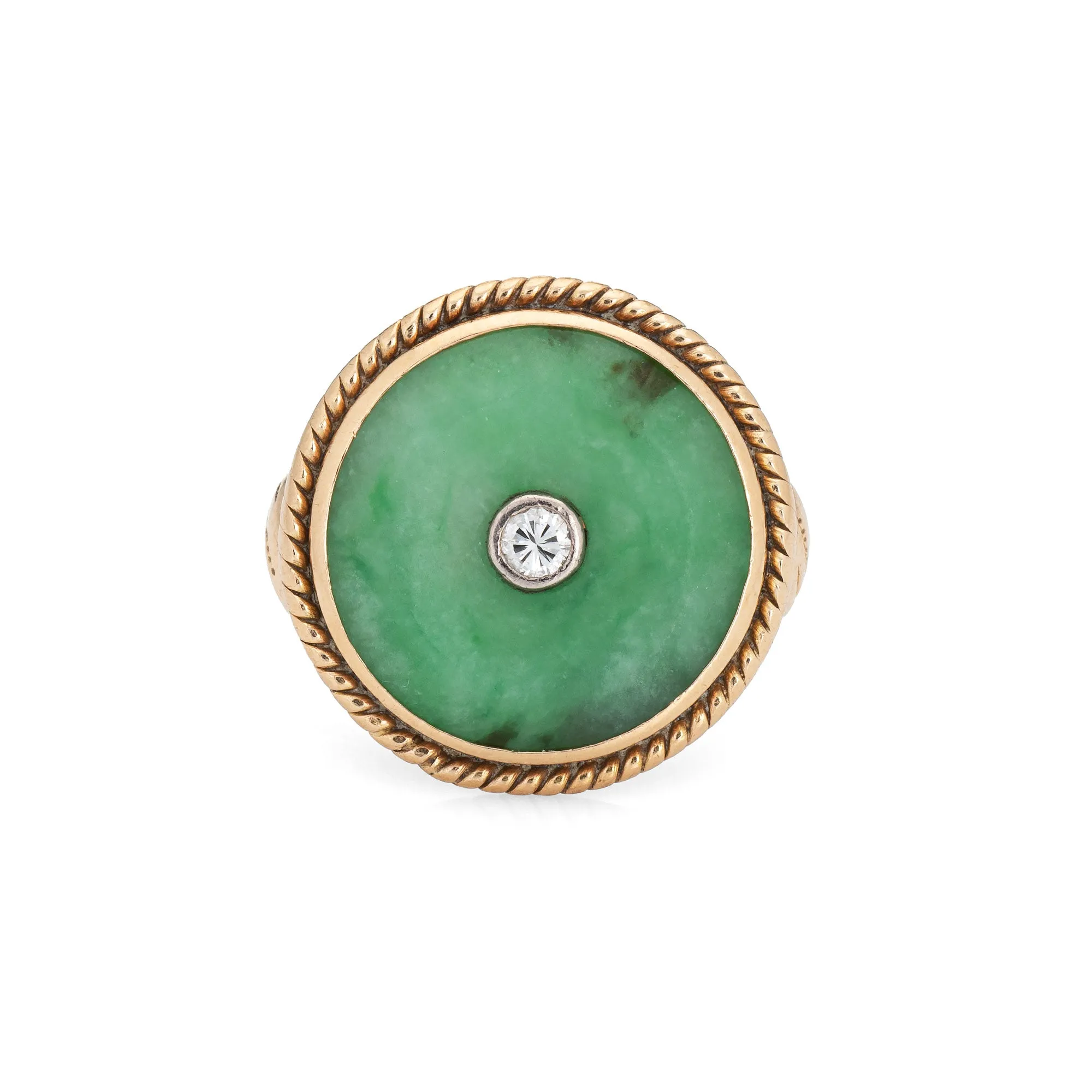 Jade Diamond Ring Vintage 14k Yellow Gold Round Cocktail Jewelry Estate Sz 5