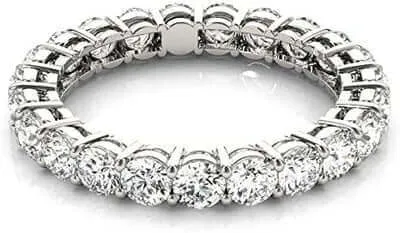 JewelMore 2 Carat - 7 Carat | Certified Round Lab Grown Diamond Eternity Ring For Women | 14K White Gold | G-H-SI Quality Revival Diamonds | Wedding Anniversary Band Ring