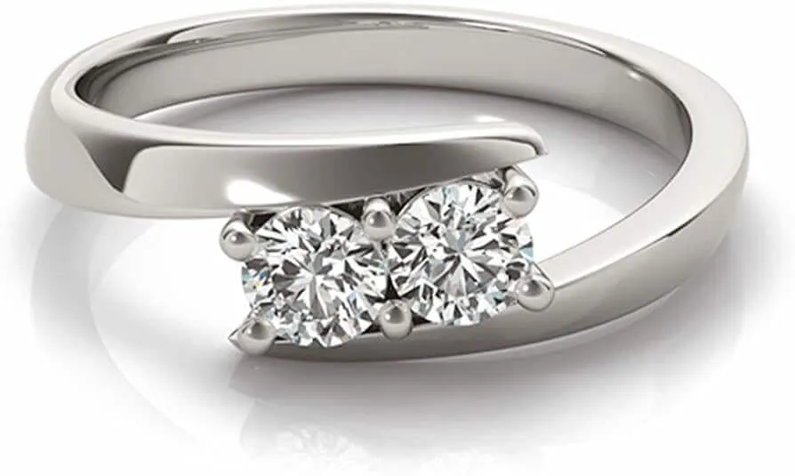 JewelMore Two-Stone Forever Us Ring 1/8 ct tw Diamonds 14K White Gold