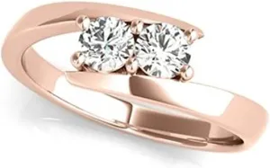 JewelMore Two Stone Ring Forever 1/4ct two Diamond in 14K Rose Gold (I-J / I2-I3)