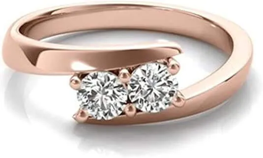 JewelMore Two Stone Ring Forever 1/4ct two Diamond in 14K Rose Gold (I-J / I2-I3)