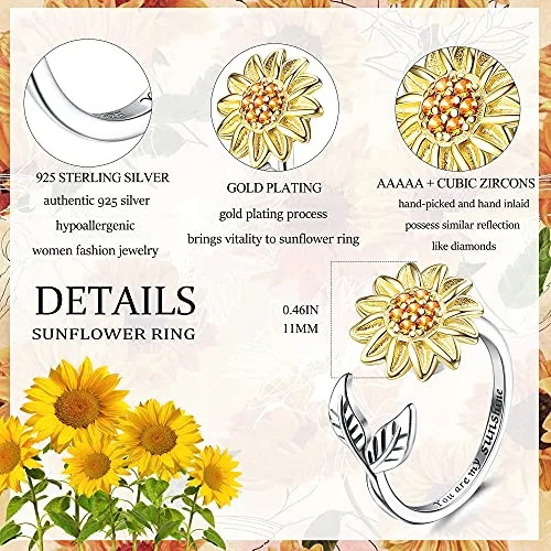 Jewenova Sunflower Spinner Ring