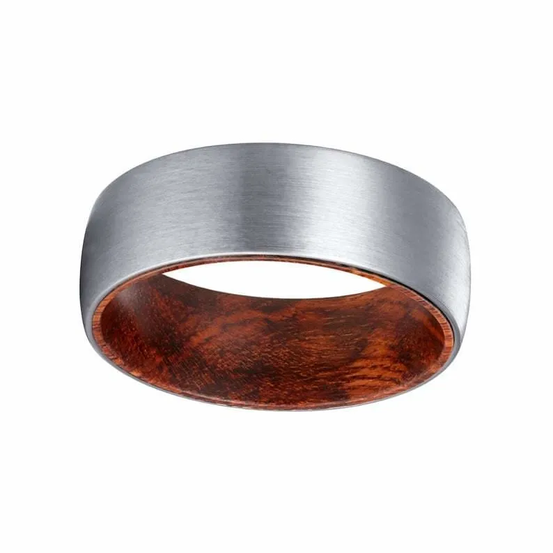 KALIF Men's Domed Tungsten Carbide Ring Brushed w/ Snake Wood Sleeve - 8MM