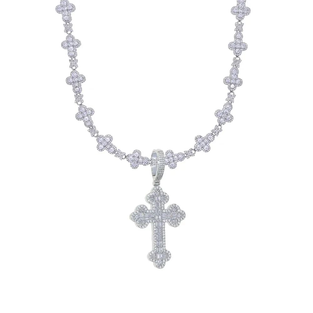 Khaleesi Iced Out Cross Pendant Necklace