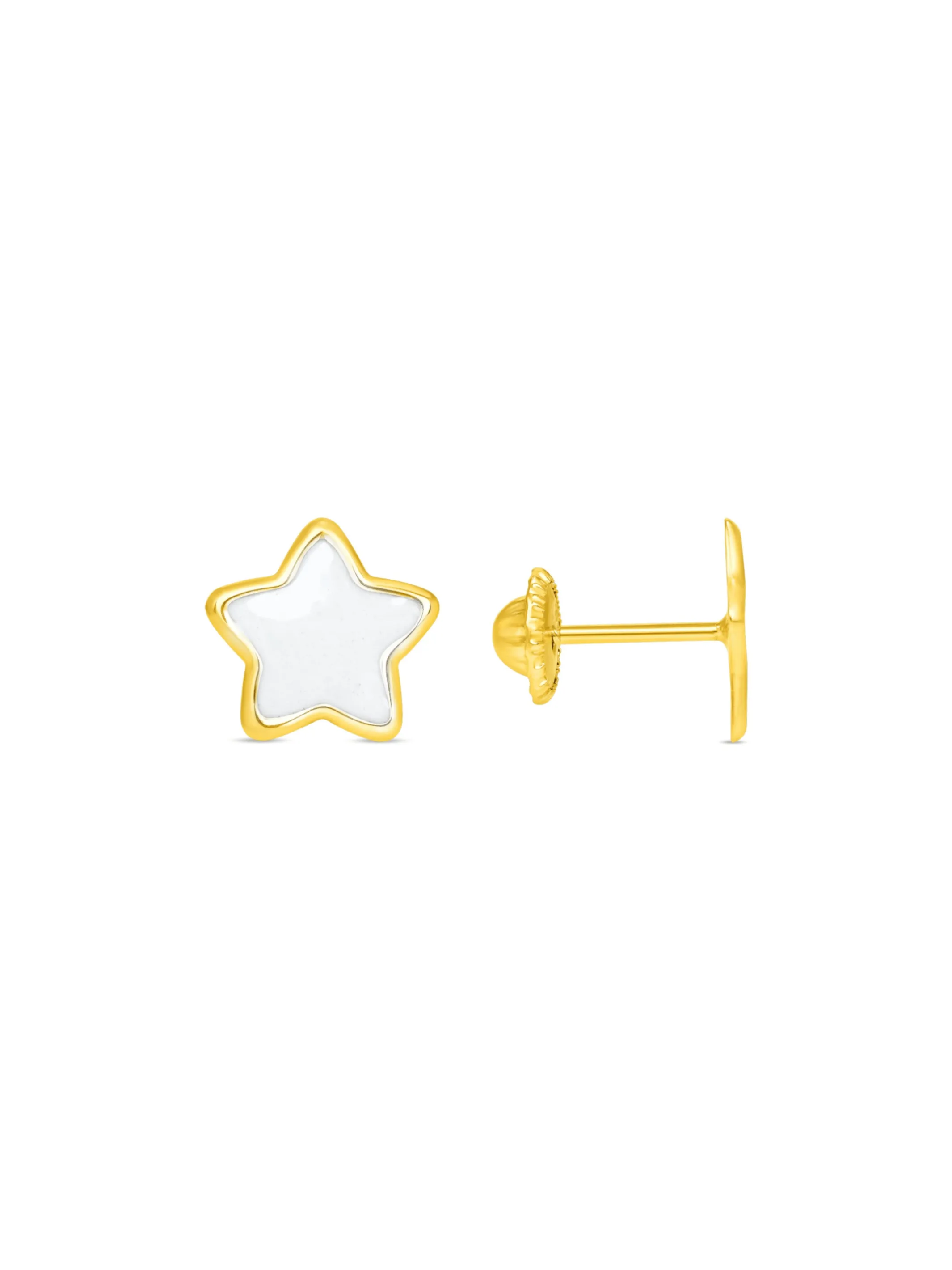 Kid Enamel White Star Stud Earring 14K