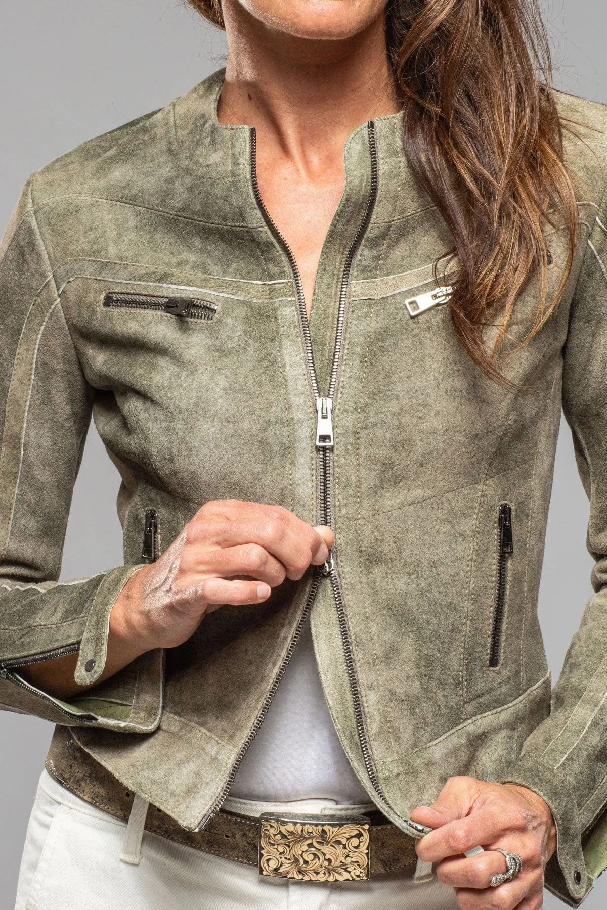 Kiley Short Suede Jacket In Moss