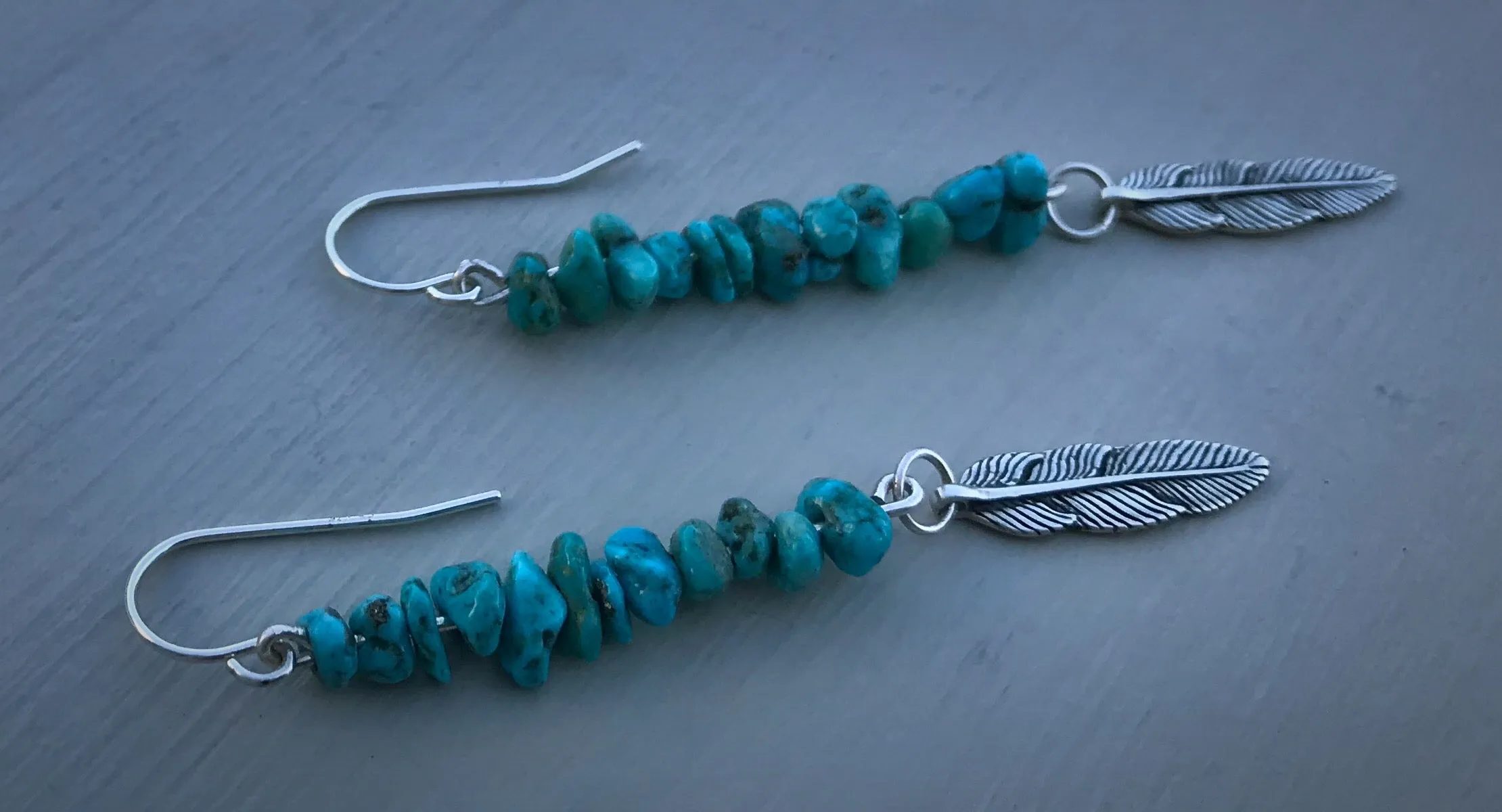 Kingman Nugget Feather Earrings