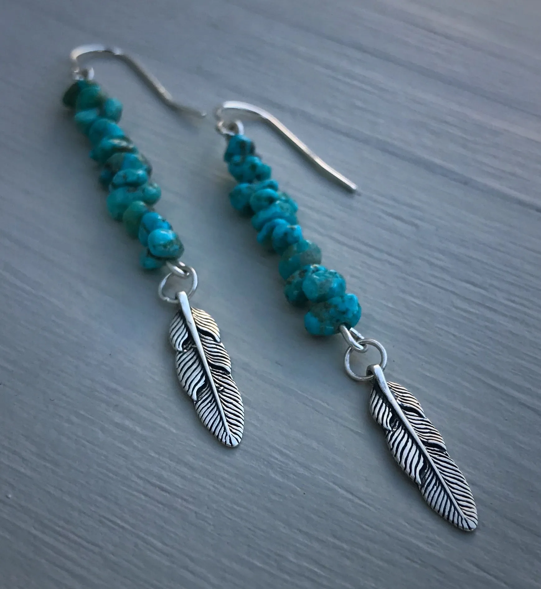 Kingman Nugget Feather Earrings