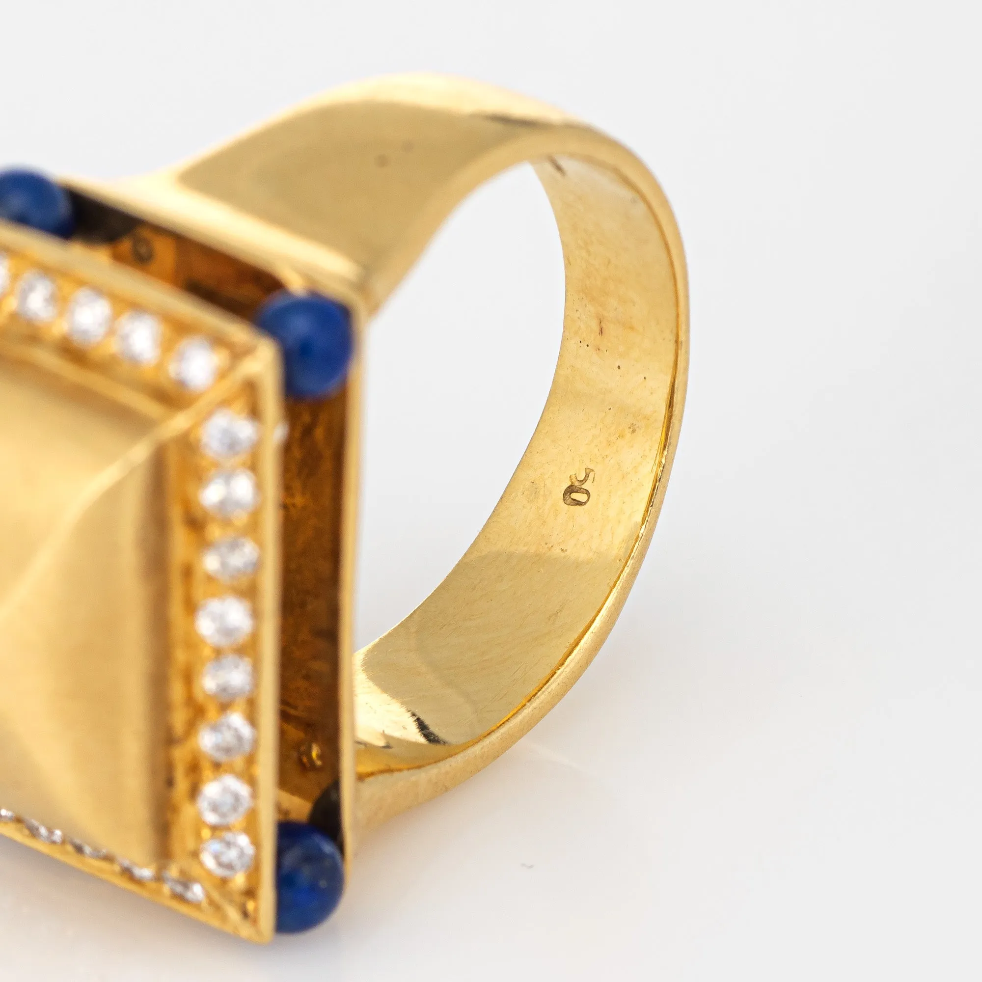 Lapis Lazuli Diamond Temple Ring Vintage 18k Yellow Gold Square Mount Jewelry