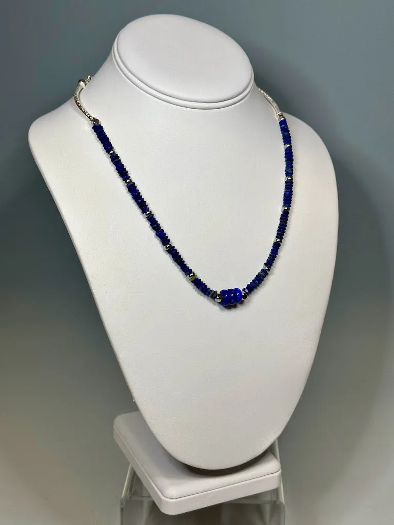 LAPIS WITH SILVER NECKLACE  LCN595