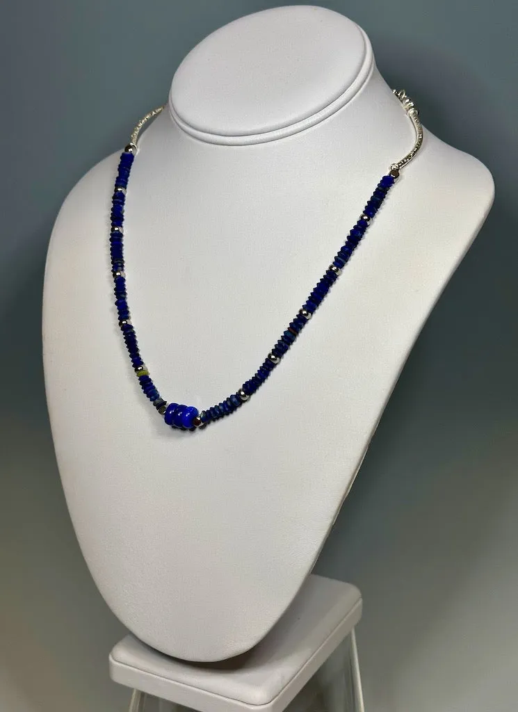 LAPIS WITH SILVER NECKLACE  LCN595