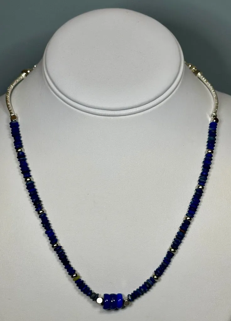 LAPIS WITH SILVER NECKLACE  LCN595