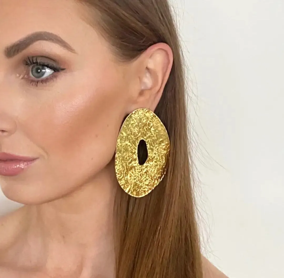 Large Gold Oval Statement Earrings