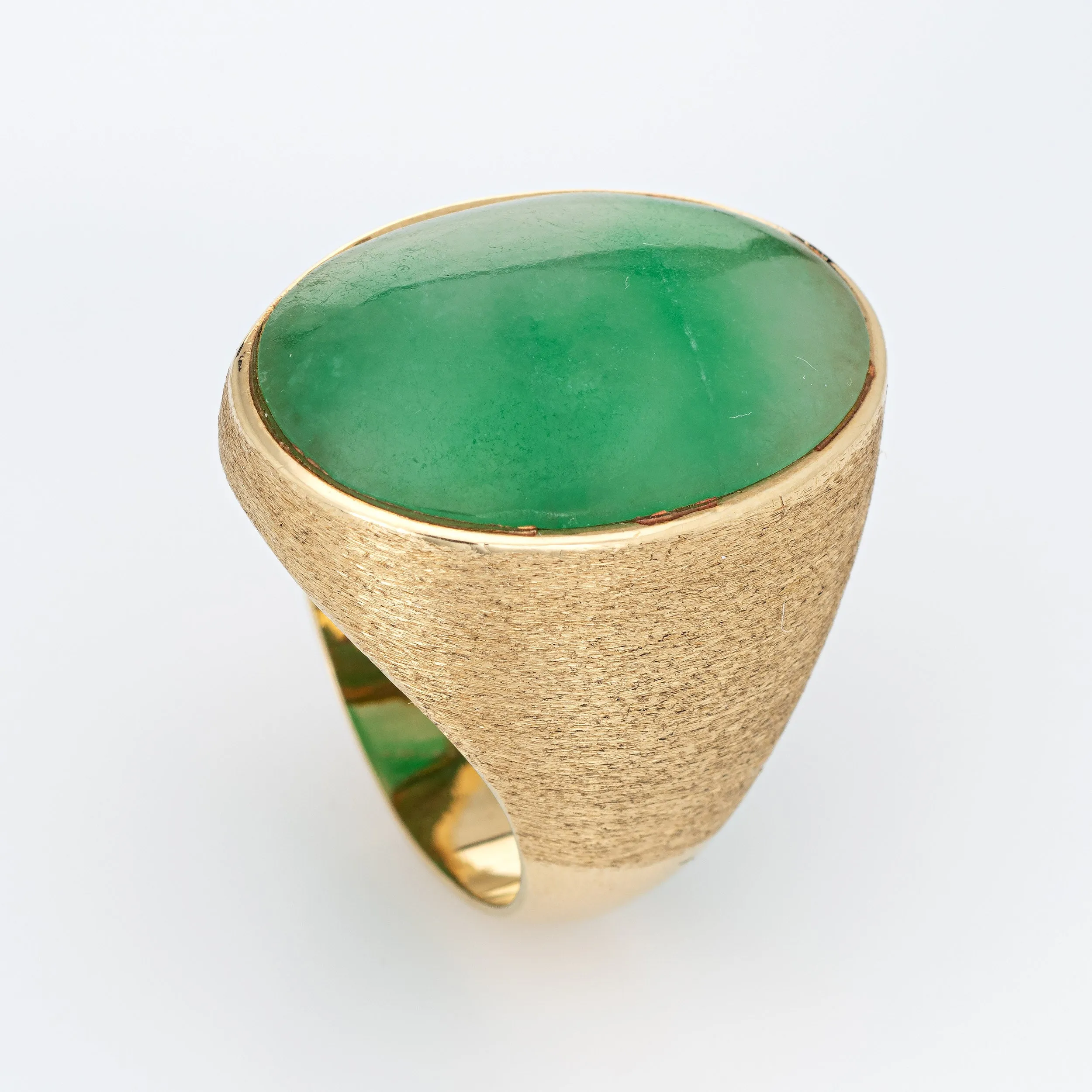 Large Jade Ring Vintage 14k Yellow Gold Oval Signet Men's Sz 10 Jewelry Gypsy